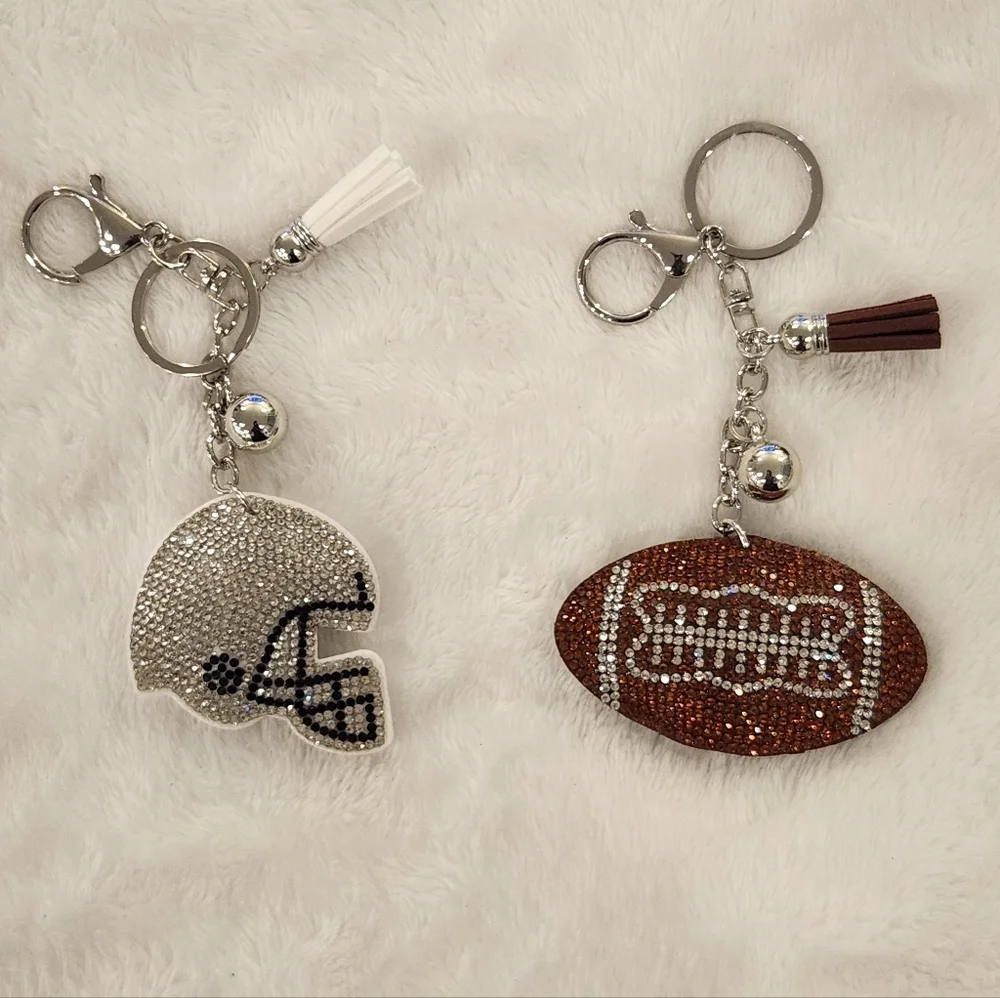 Brown Football and Silver Helmet Keychain Set Bag Charms